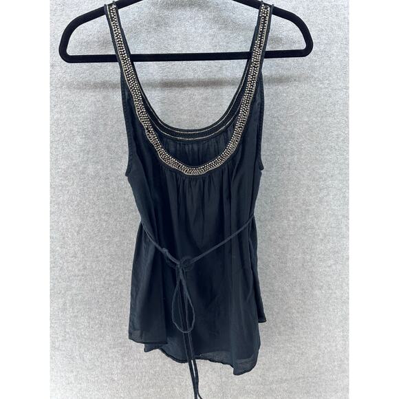 Free People Women’s sz M Black Beaded Toe Tank Top Backless 100% cotton - Picture 3 of 11